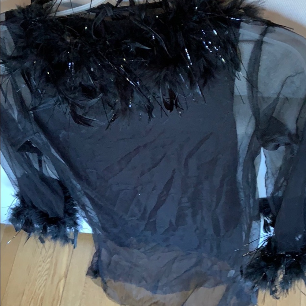 Girls L 2 pc costume-feather trim  w sheer overlay